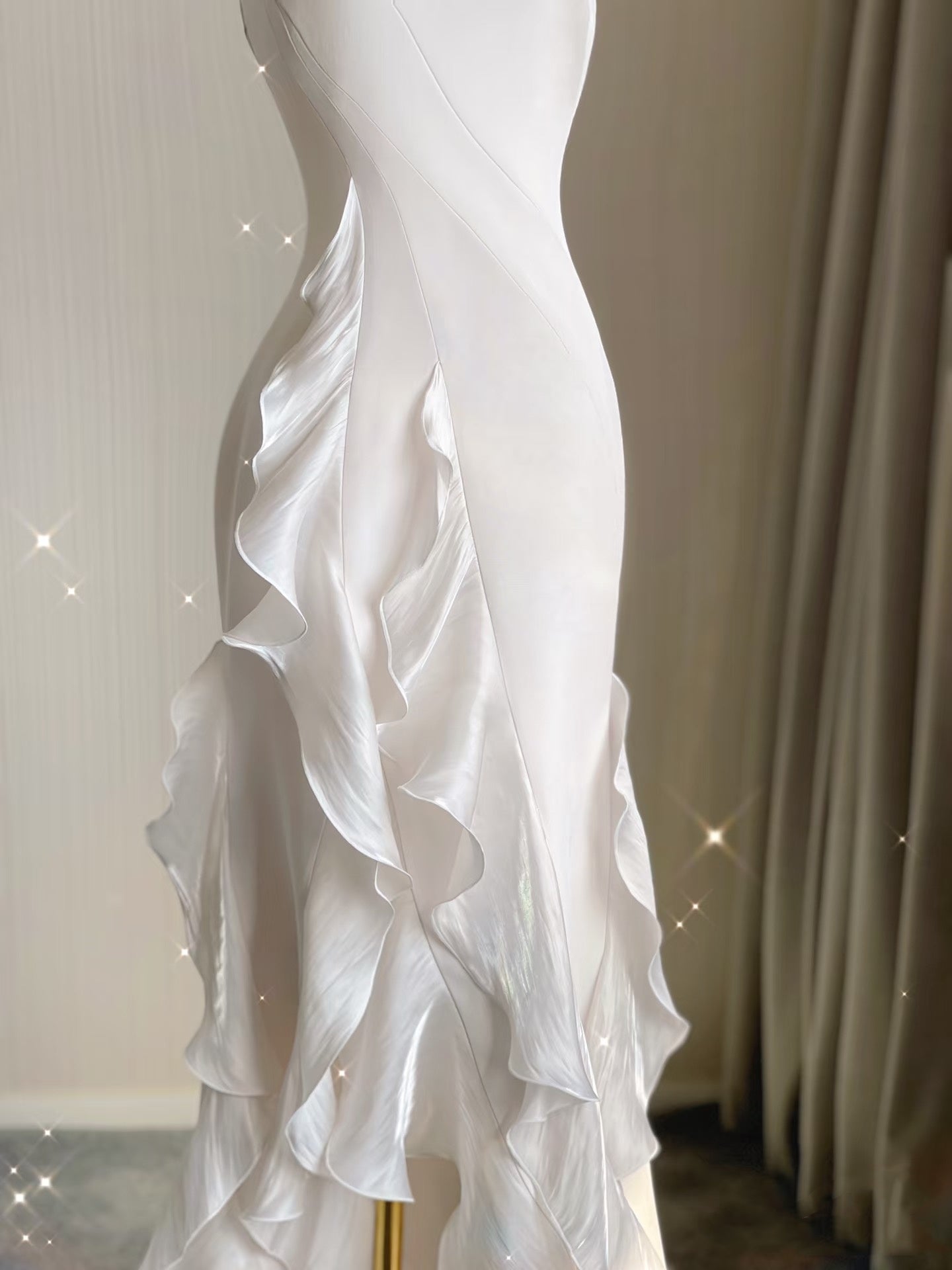 Mermaid Scoop Satin Night Party Dress White Long Prom Dresses SD1524
