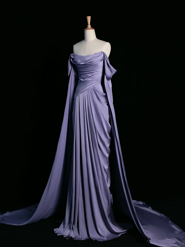 A Line Off The Shoulder Satin Prom Dresses Long Evening Gown Formal Party Dress SD2199