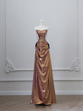 Mermaid Strapless Sequin Brown Long Prom Dresses S3807