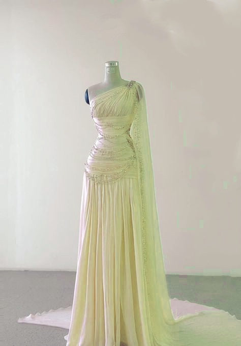 Sheath One Shoulder Pink Long Chiffon Evening Gown Prom Dresses SD2314