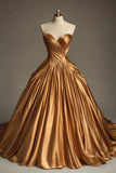 Ball Gown Sweetheart Satin Gold Party Dress Prom Dresses Evening Dress SD1769