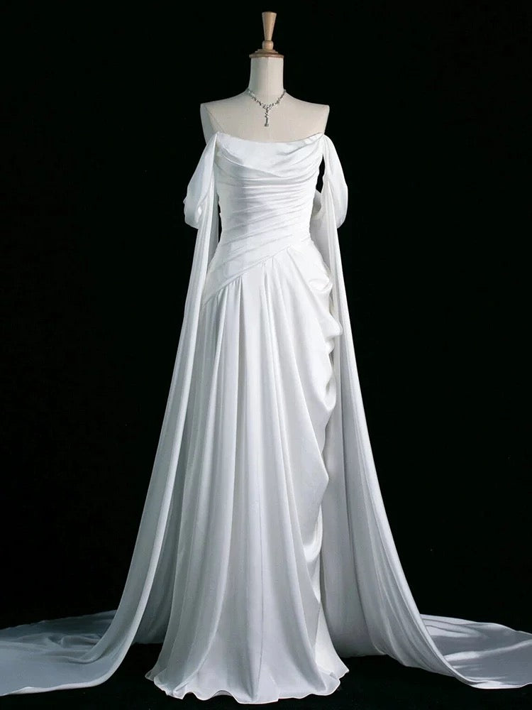 A Line Off The Shoulder Satin Prom Dresses Long Evening Gown Formal Party Dress SD2199