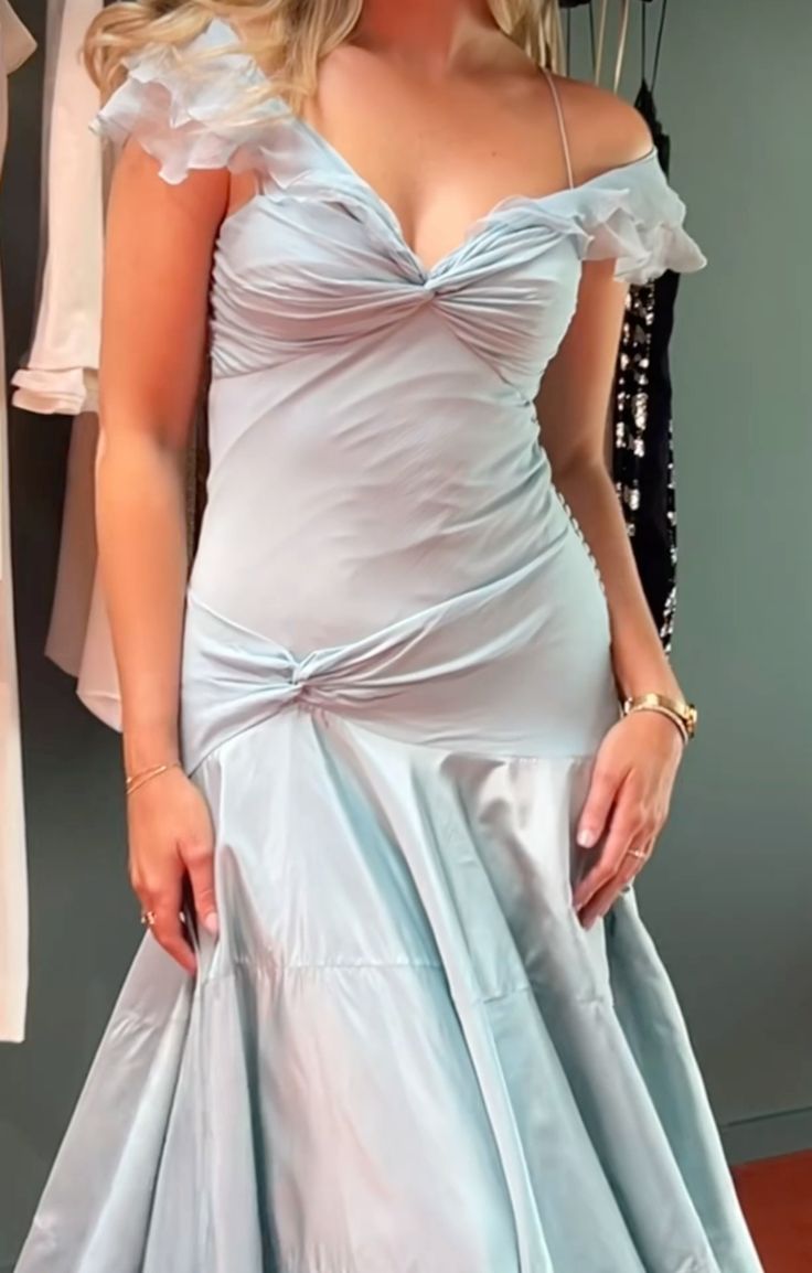 Mermaid Off The Shoulder Light Sky Blue Evening Dress Prom Dresses SD2387