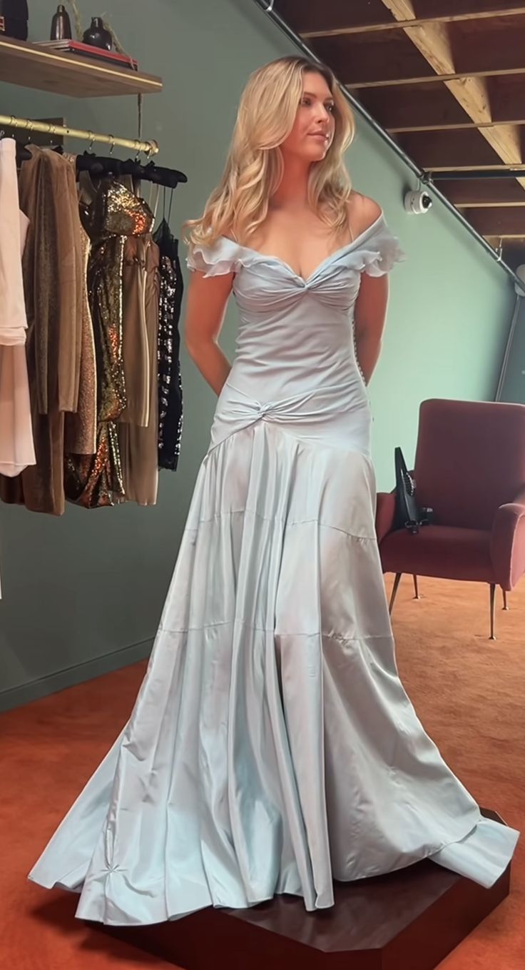 Mermaid Off The Shoulder Light Sky Blue Evening Dress Prom Dresses SD2387