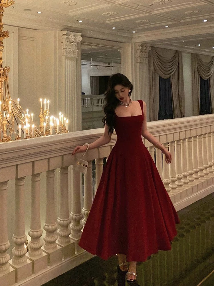A Line Straps Red Ankle Length Prom Dresses Birthday Outfits SD748