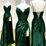 Mermaid Spaghetti Straps Dark Green Lace Backless Prom Dress Long Party Dress SD1301