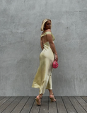 Mermaid Off The Shoulder Yellow Satin Long Evening Dress Prom Dresses SD2063