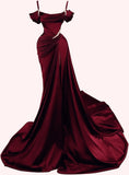 Spaghetti Straps Wine Red Long Prom Dresses SD1311