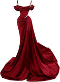Spaghetti Straps Wine Red Long Prom Dresses SD1311