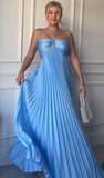 A Line Spaghetti Straps Blue Backless Prom Dresses Long Party Dress SD2272