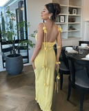 Mermaid Spaghetti Straps Floor Length Floral Yellow Evening Dress Prom Dresses SD2046