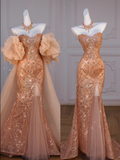Mermaid Off The Shoulder Slit Sequin Long Party Dress Prom Dresses SD1815
