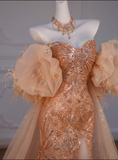 Mermaid Off The Shoulder Slit Sequin Long Party Dress Prom Dresses SD1815