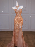 Mermaid Off The Shoulder Slit Sequin Long Party Dress Prom Dresses SD1815