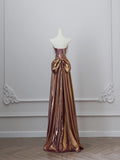 Mermaid Strapless Sequin Brown Long Prom Dresses S3807