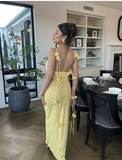 Mermaid Spaghetti Straps Floor Length Floral Yellow Evening Dress Prom Dresses SD2046