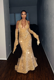Sheath V Neckline Red Sequin Long Prom Dresses Formal Evening Dress SD1409