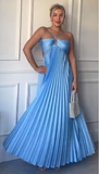 A Line Spaghetti Straps Blue Backless Prom Dresses Long Party Dress SD2272
