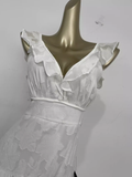 A line V neckline Backless Travel Vacation Lace Beach Dress Long Birthday Dresses SD003