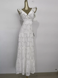A line V neckline Backless Travel Vacation Lace Beach Dress Long Birthday Dresses SD003