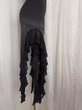 Sheath Spaghetti Straps Black Satin Vacation Beach Dress Long Birthday Dresses SD006