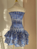 Sheath Strapless Royal Blue Lace Vacation Dress Short Birthday Dresses SD121