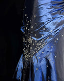 Sweetheart Sleeveless Mermaid Satin Long Navy Blue Prom Dresses SD1291