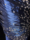 Sweetheart Sleeveless Mermaid Satin Long Navy Blue Prom Dresses SD1291