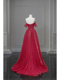 Ball Gown Off The Shoulder Navy Blue Tulle Long Prom Dresses Party Dress SD1326