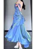 Red Satin Long Straps Prom Dress Wine Red A-line Party Dress SD1360