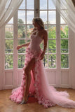Sheath Sweetheart Pink Long Slit Prom Dresses Formal Evening Dress SD1412