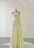 Sheath One Shoulder Pink Long Chiffon Evening Gown Prom Dresses SD2314