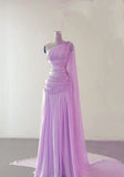 Sheath One Shoulder Pink Long Chiffon Evening Gown Prom Dresses SD2314