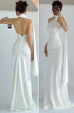 Mermaid High Neckline White Party Dress Long Prom Dresses SD1462