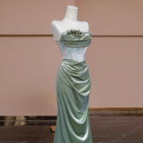 Mermaid Sweetheart Green Long Evening Dress Satin Prom Dresses SD1494