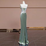 Mermaid Sweetheart Green Long Evening Dress Satin Prom Dresses SD1494