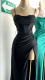 Mermaid Spaghetti Straps Olive Green Long Evening Dress Backless Prom Dresses SD1505