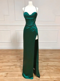Mermaid Spaghetti Straps Olive Green Long Evening Dress Backless Prom Dresses SD1505