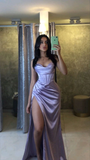 Sheath Spaghetti Straps Red Satin Sleeveless Long Backless Prom Dresses SD1447