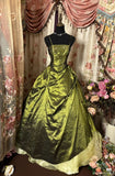 Ball Gown Spaghetti Straps Satin Olive Green Long Party Dress Prom Dresses SD1519