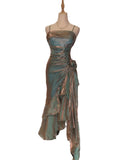 Mermaid Spaghetti Straps Satin Long Party Dress Prom Dresses SD1523