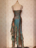 Mermaid Spaghetti Straps Satin Long Party Dress Prom Dresses SD1523
