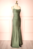 Sheath Olive Green Backless Long Prom Dresses Formal Graduation Party Dress Evening Dress SD1552