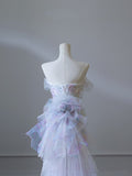 Mermaid Strapless Tulle Flowers Evening Dress Long Prom Dresses SD1652