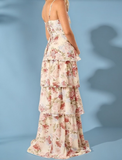A Line Spaghetti Straps Floor Length Floral Evening Dress Chiffon Prom Dresses SD1718