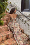 A Line Spaghetti Straps Floor Length Floral Evening Dress Chiffon Prom Dresses SD1718
