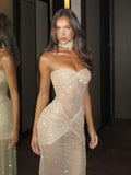 Sheath Sweetheart Sequin Floor Length Champagne Evening Dress Prom Dresses SD1722