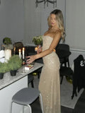 Sheath Sweetheart Sequin Floor Length Champagne Evening Dress Prom Dresses SD1722