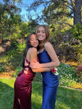 Sheath Straps Burgundy Slit Long Evening Dress Prom Dresses SD1734