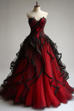 Ball Gown Sweetheart Tulle Red Party Dress Black Prom Dress Evening Dress SD1759